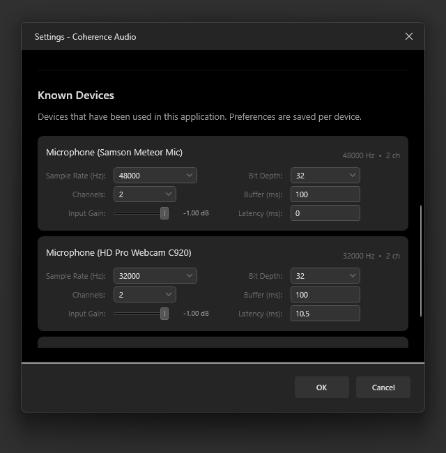 Settings — Known Devices